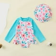 thumbnail image 2 of BOBOGOJP Baby Girl Swimsuit One-Piece Long Sleeve Rash Guard with Hat Set Floral Zipper Bathing Suit Leopard Beach Wear Green for Size 6-9 Months, 2 of 4