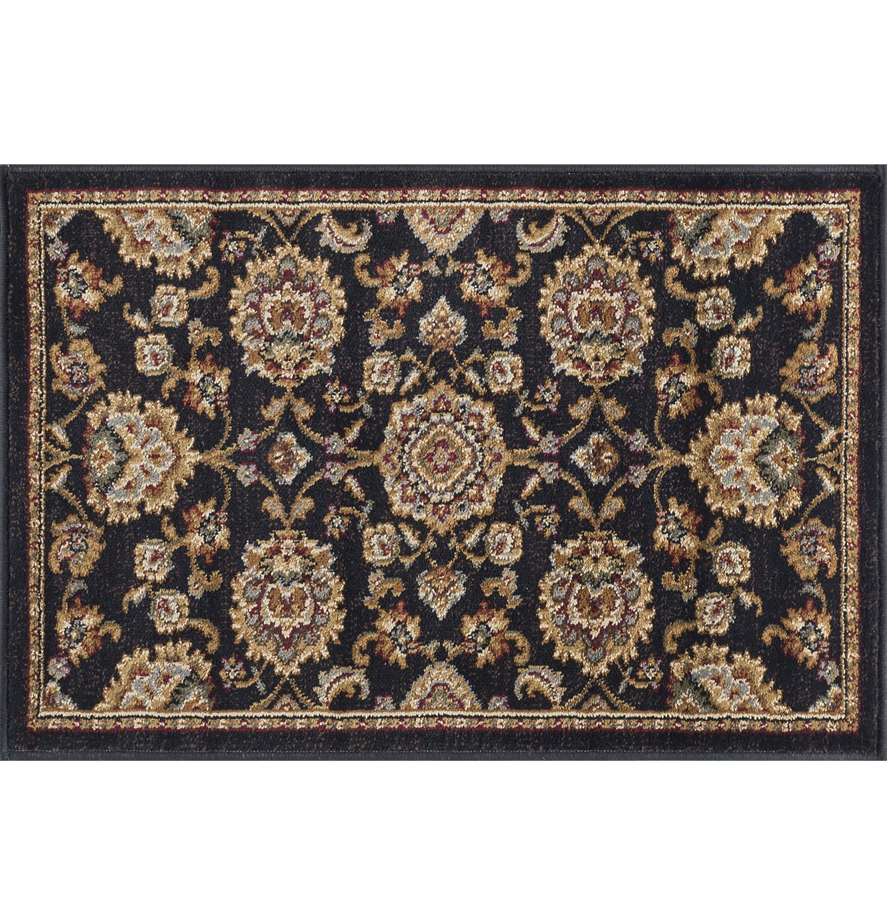 Sensation Traditional 2' x 3' Black and Gold Polypropylene Indoor Area Rug