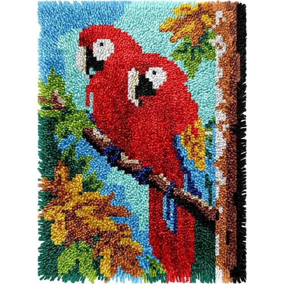 Parrot Birds Easy DIY Latch Hook Rug Kits DIY Tapestry Crochet Hooking Mat Making Kits With Printed Pattern Canvas Needlework Kits 52x38cm （n-9)