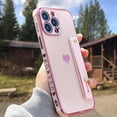 thumbnail image 2 of Compatible with iPhone 13 Pro Max Case with Strap, Cute Plating Love Heart Wristband Kickstand Case for Women Girls Cute Soft TPU Protective Case for iPhone 13 Pro Max 6.7 Inch Pink, 2 of 7