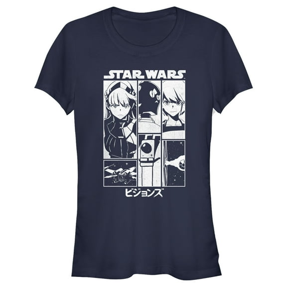 Junior's Star Wars: Visions Black and White Poster  Graphic Tee Navy Blue Small