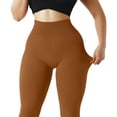 thumbnail image 3 of YIFUNIN Women's Solid Color Hip Lifting Yoga Pants, Ribbed Knit Fitness Leggings for Exercise Workout, High Waist Tummy Control,Brown S, 3 of 7