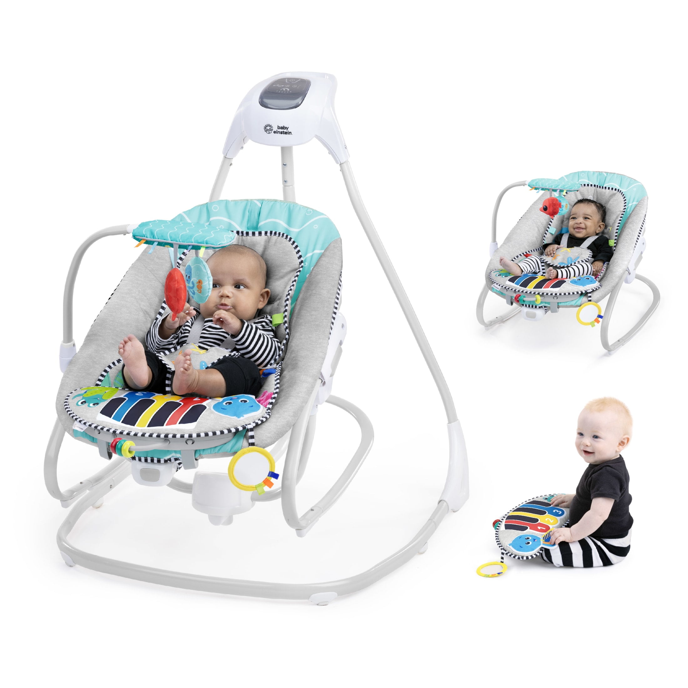 Baby Einstein Ocean Explorers Kick to It 4-in-1 Musical Swing & Rocker, with Removable Piano, 0+ Months