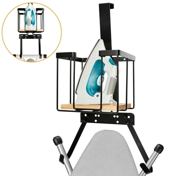 Over The Door/Wall Mount Ironing Board Hanger, Laundry Room Iron and Ironing Caddy Board Storage Holder