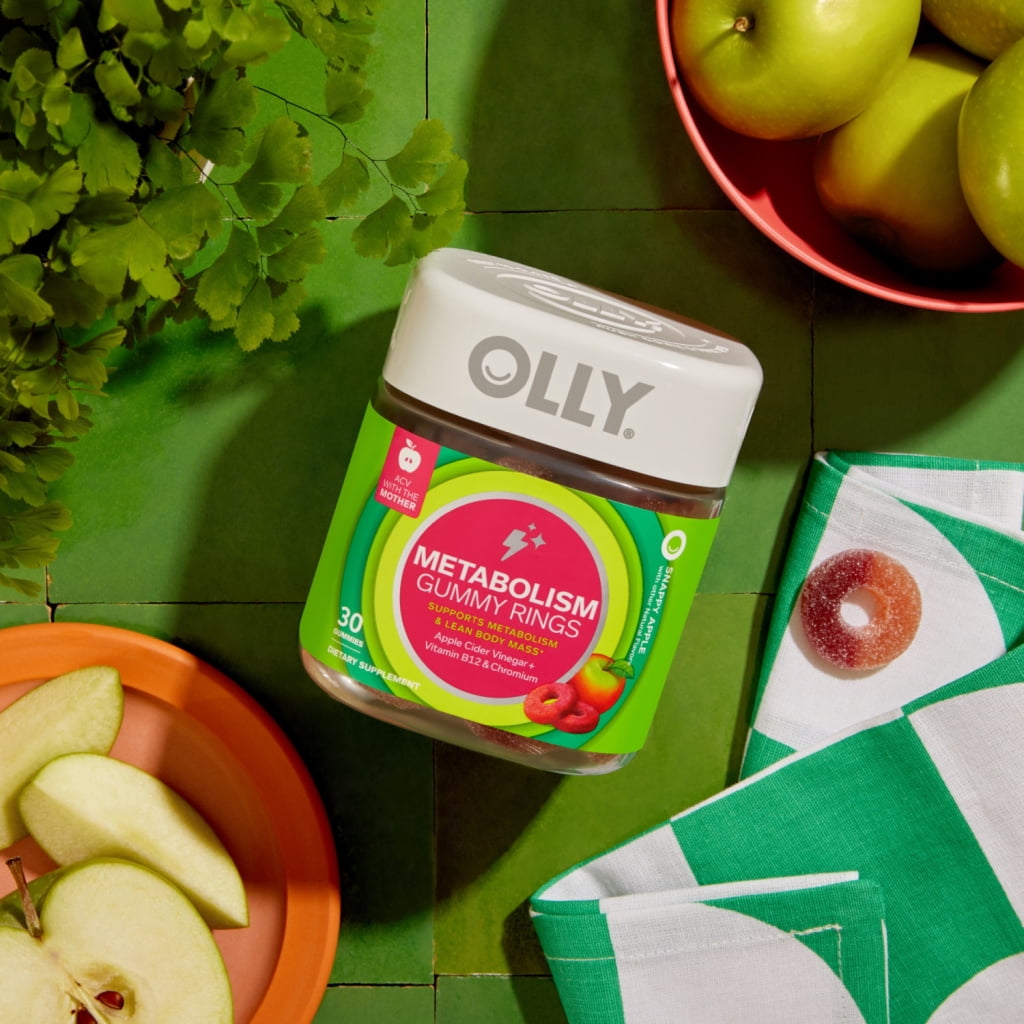 OLLY Metabolism Gummy Ring Supplement, Apple Cider Vinegar, Vitamin B12, Chromium Picolinate, Apple Flavored, 45 Ct
