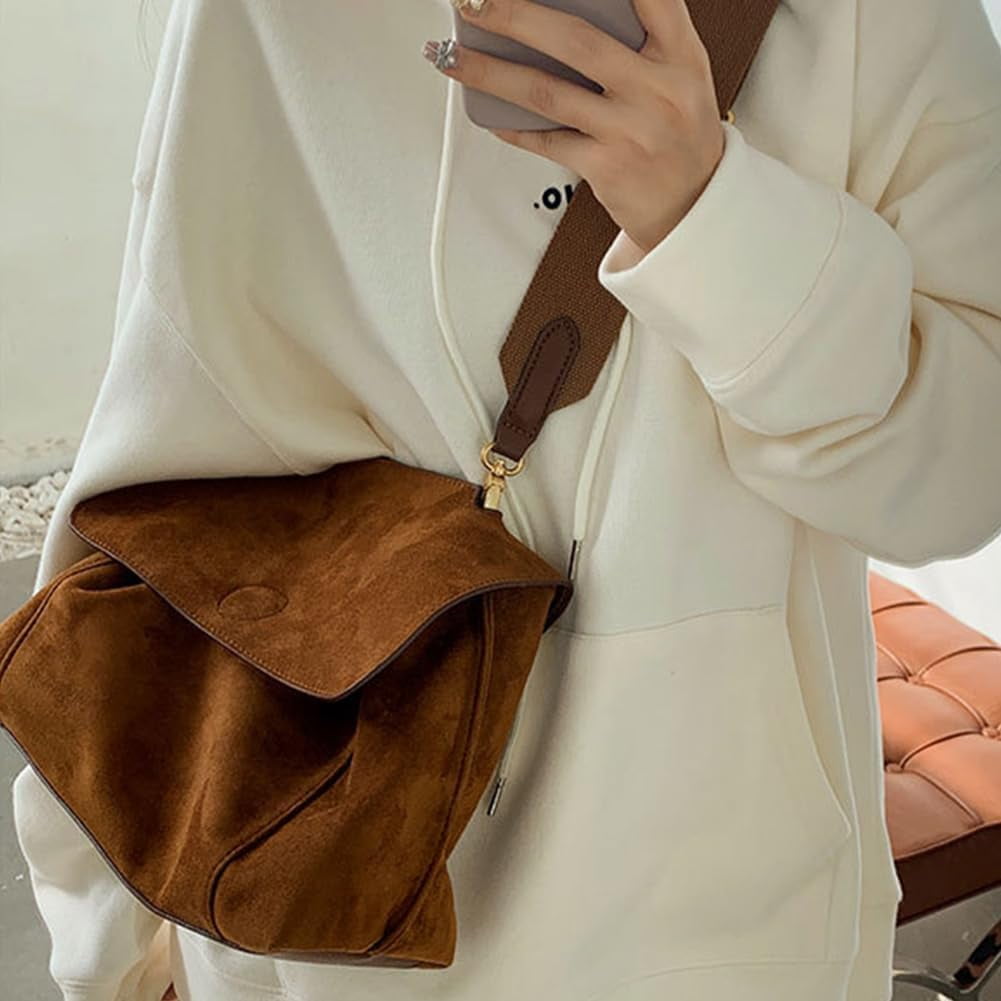 Municipal Suede Tote Bag Retro Work Bag Suede Shoulder Bag Crossbody Purse for Women Office Tote Handbag