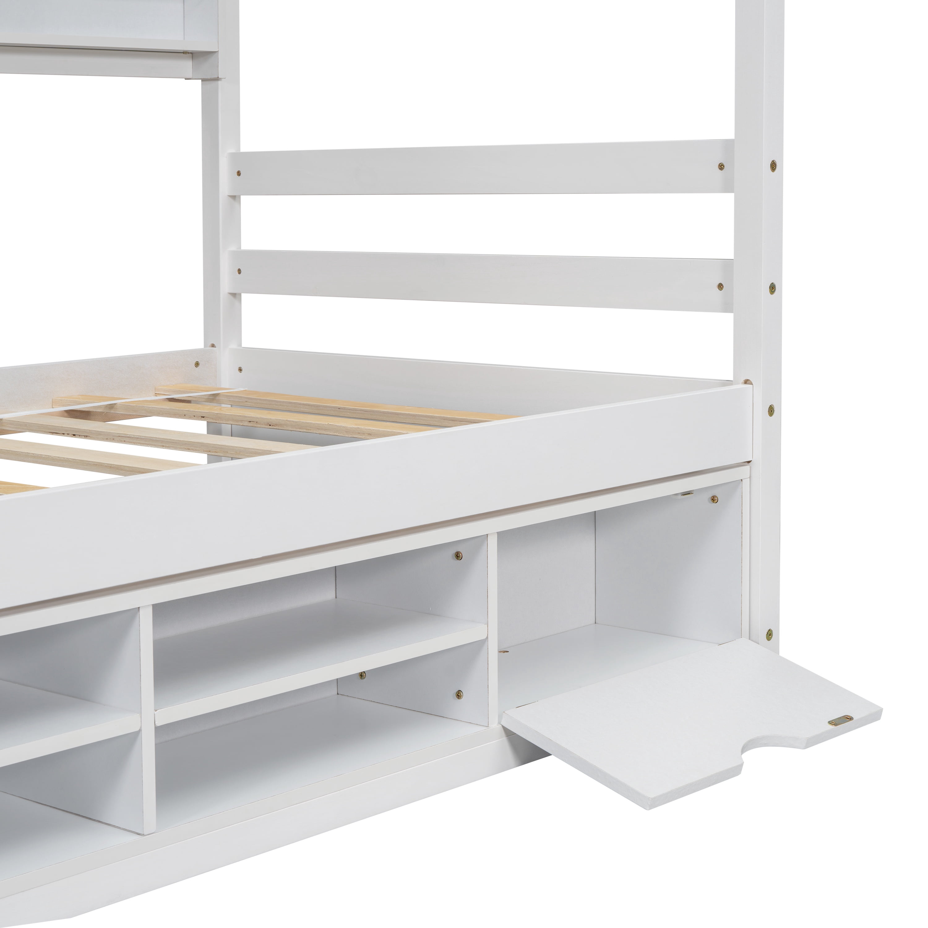 PORKISS Twin House Bed, Wood Platform Bed with Roof Frame and Beside-Shelves, Modern Montessori Toddler Bed with Under Bed Storage Unit for Kids, No Box Spring Needed, White