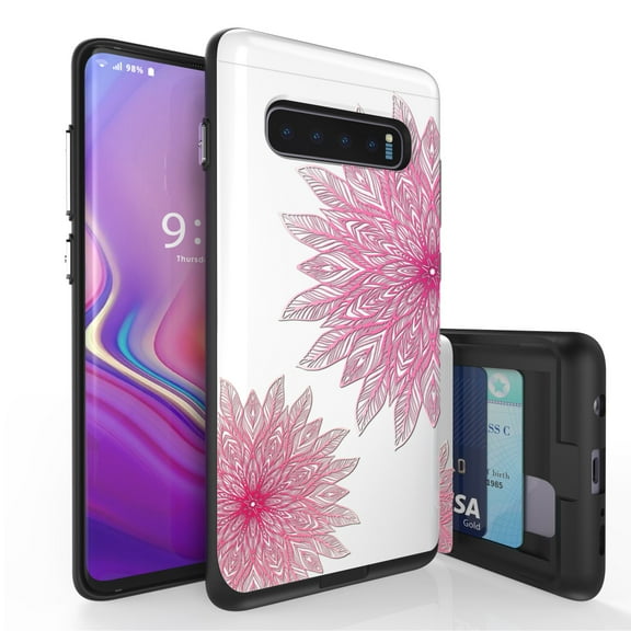 Galaxy S10  Case, Duo Shield Slim Wallet Case   Dual Layer Card Holder For Samsung Galaxy S10  [NOT S10 OR S10e] (Released 2019) Magenta Floral