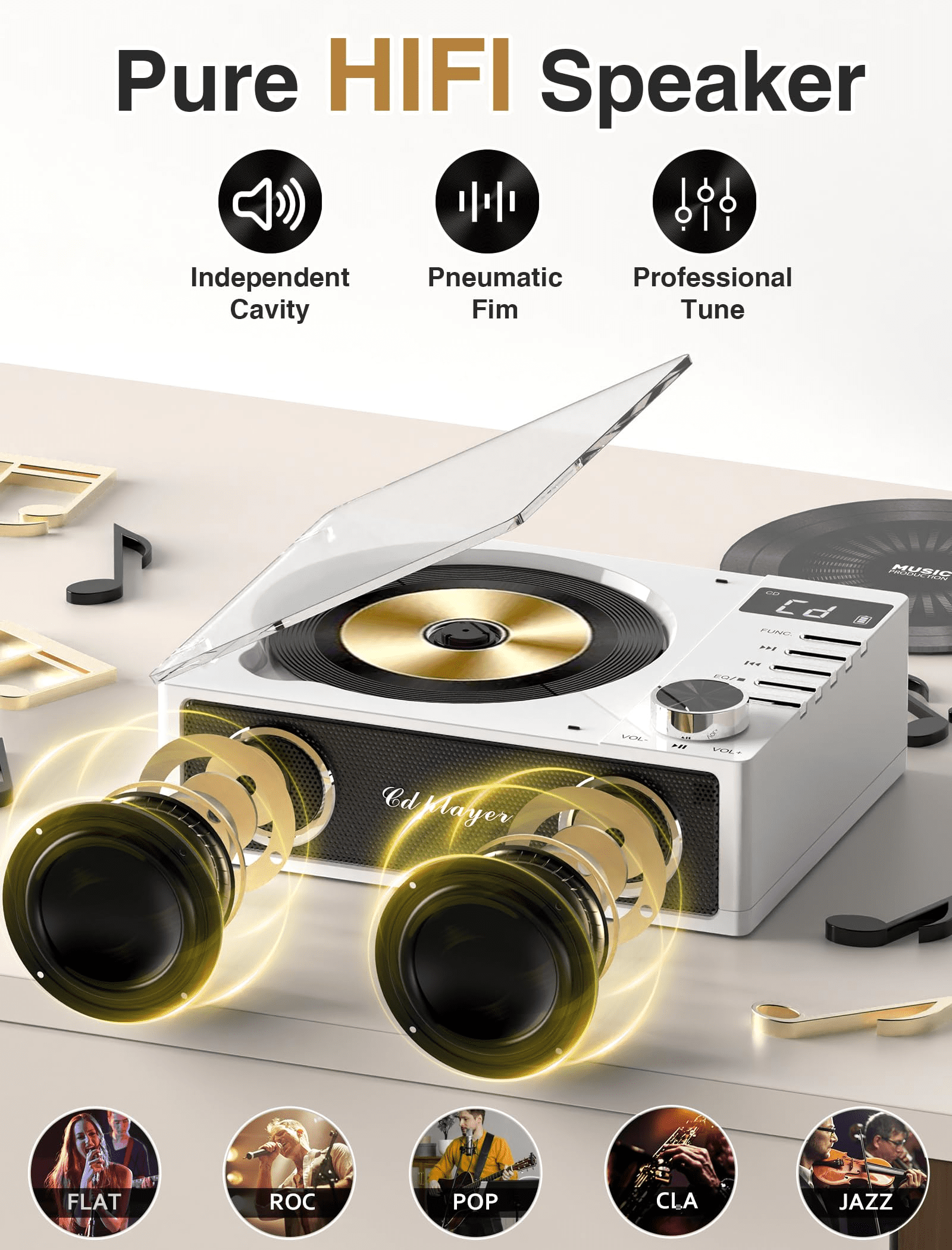 Jazmm CD Player with Bluetooth 5.3, 4000mAh Rechargeable CD Player with Remote Control, FM Radio, CD Player with Speakers for Home, CD Player for Car, Supports USB, TF, AUX, Optical Input