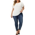 thumbnail image 2 of Blusas de verano de manga corta con pliegues y cuello redondo para mujer de tallas grandes Agnes Orinda 1X blancas, 2 of 6