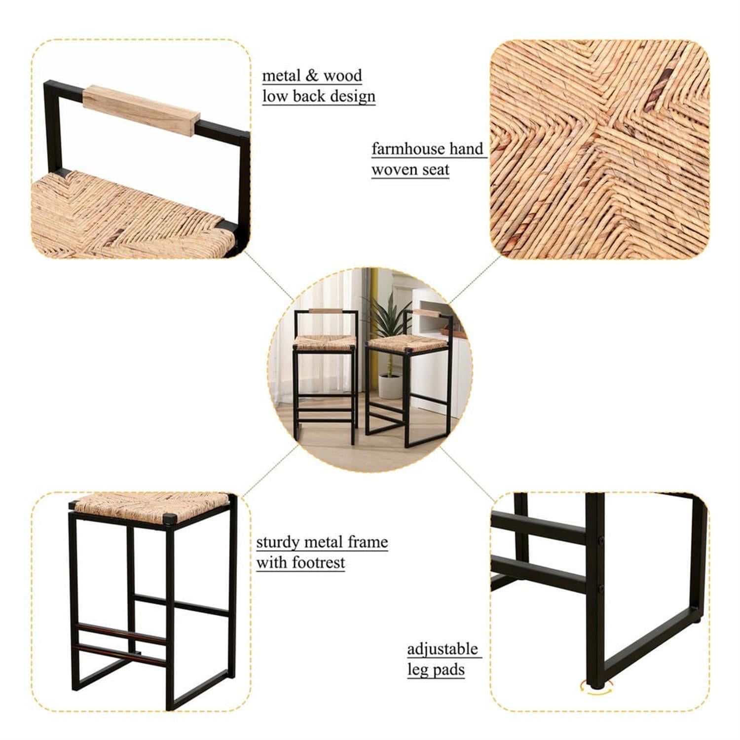 Demi Bonn 32" Counter Height Bar Stools Set of 2, Paper Rope Woven Barstools with Back, Kitchen Island Countertop Chairs for Dining Room, Brown