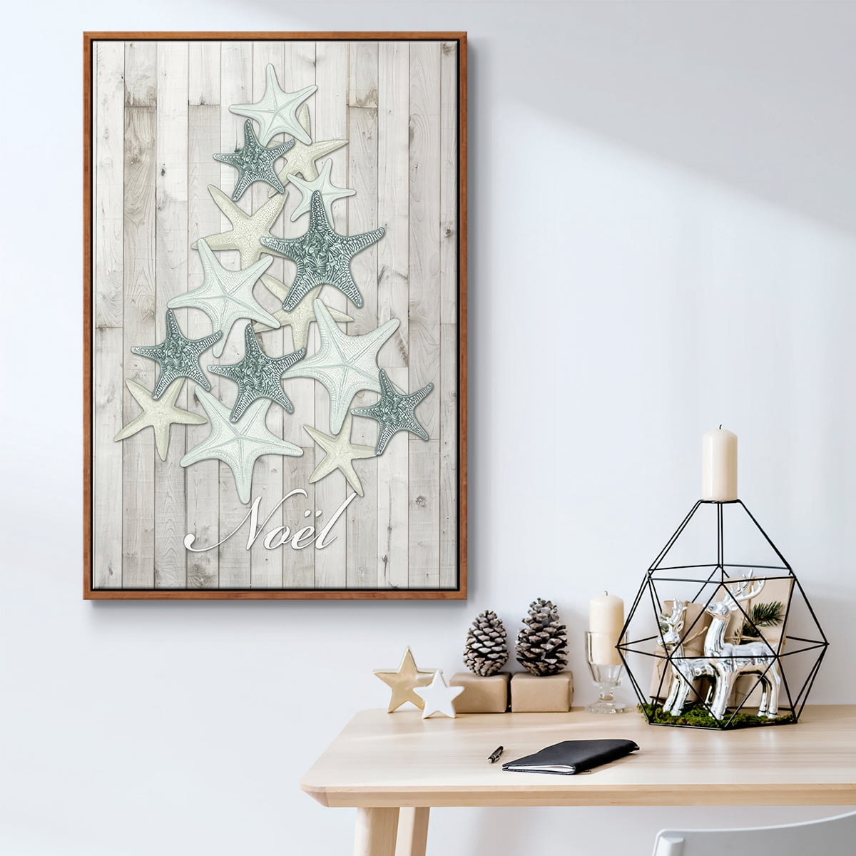 Coastal Christmas IV - Framed Gallery Wrapped Holiday Canvas - 17 x 25 - Rosewood Frame