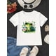 thumbnail image 1 of Camiseta de punto con estampado de rana de verano para niña: cuello redondo, manga corta, tejido elástico, lavable a máquina., 1 of 5