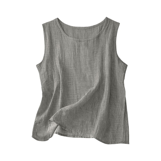 QHFBli Débardeurs en Coton et Lin pour Femmes Confortables pour l'Été Sans Manches Col Rond Chemise Décontractée Blouse Ample