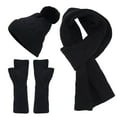 thumbnail image 1 of MIASHUI Unisex Autumn Winter Outdoor Cold Protection Warm Hat, Gloves, and Scarf Three-Piece Set, Solid Color Knit Scarf Set Black, 1 of 6