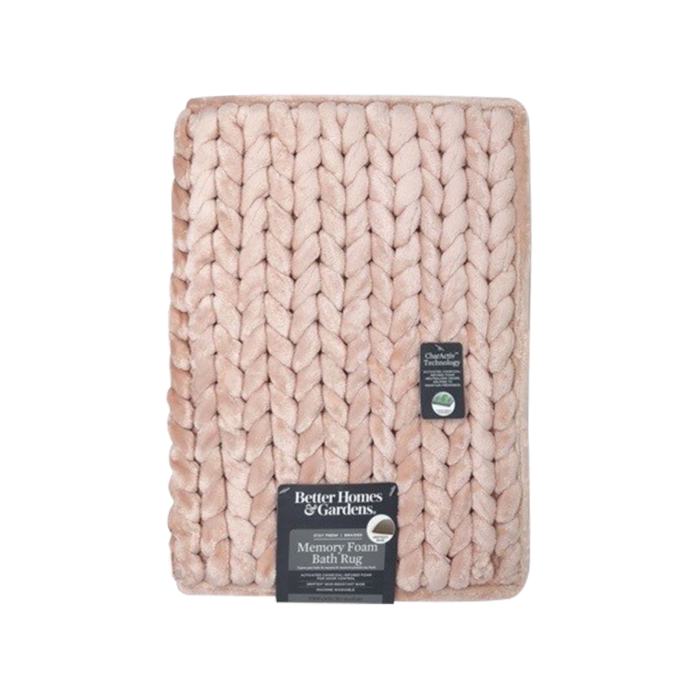 Better Homes & Gardens Thick & Plush Braided Bath Rug, Blush, Charcoal Infused Memory Foam, 17x24"