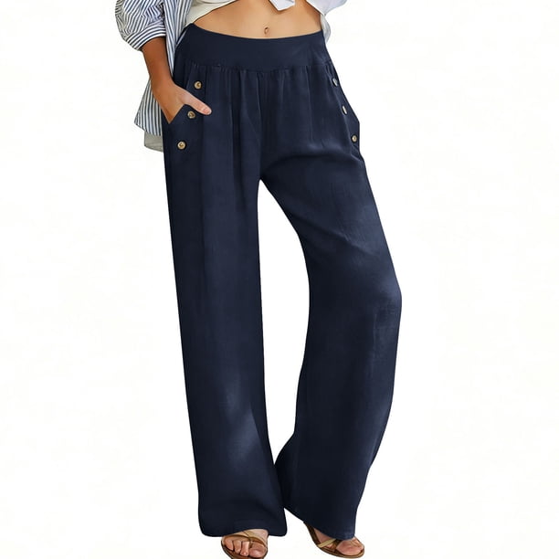 TaTaai Women's Solid Color High Waisted Loose Wide Leg Pants With Elastic Waistband And Pocket Casual Pants Gift