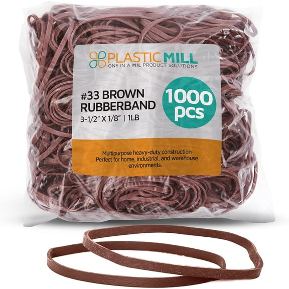 Brown Rubber Bands Size 33 (3 1/2" x 1/8") - #33 Colored Rubber Bands Office Supplies - Strong, Elastic Bands for Crafts, Balloon , Cash, File Folders (1,000-Pack)
