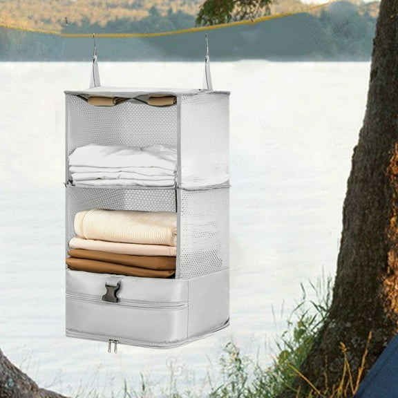 Hanging Packing Cubes, Portable Closet Shelves, Travel Garment Organizer, Breathable Perforated Material, For Luggage Suitcase, Multiple Compartments, Foldable Space Saving