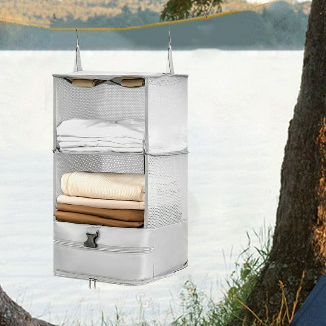 Hanging Packing Cubes Portable Closet Shelves Travel Garment Organizer For Luggage Suitcase With Breathable Perforated Material