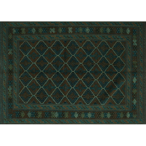 Ahgly Company Machine Washable Indoor Rectangle Southwestern Turquoise Blue Country Area Rugs, 3' x 5'
