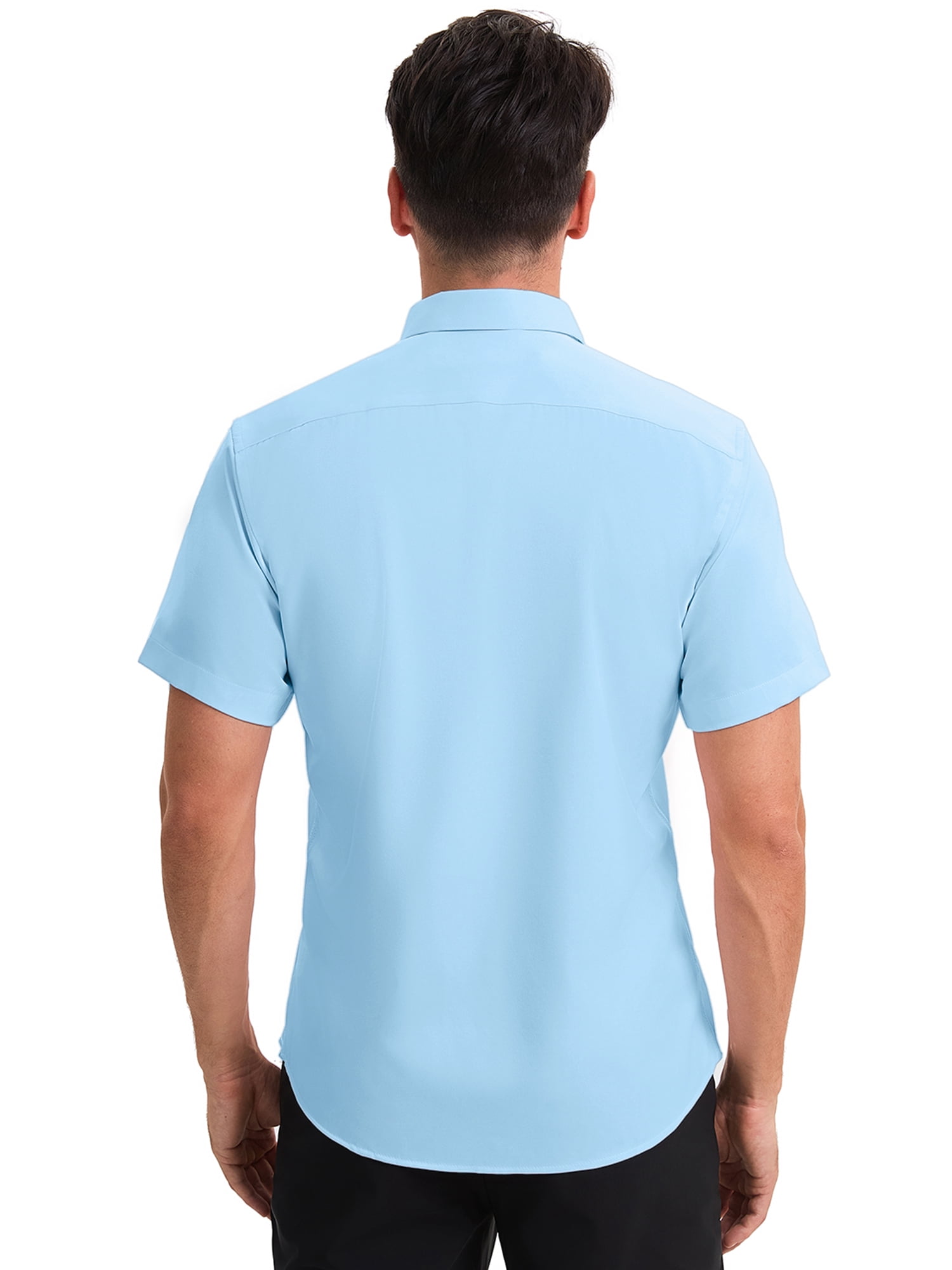 Unique Bargains Men's Short Sleeve Lightweight Business Formal Button Down Shirt L Blue