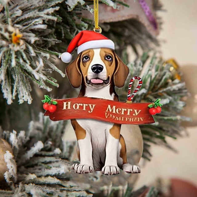 Decoraciones para árboles de Navidad - adornos acrílicos para gatos con cuerda colgante, diseño colorido de perro plano para decoración de fiestas navideñas en interior/exterior
