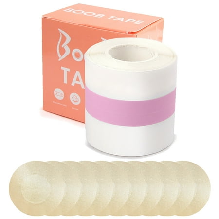 Pohot Boob Tape Adhesive Invisible Bra with 10 Nipple Covers Breast Lifting Tape Waterproof Strapless Pad Sticker for Large Breasts