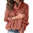 thumbnail image 2 of Women'S Oversized Chunky Pullover Sweaters Cowl Neck Long Sleeve Winter Slouchy Loose Knit Sweaters Brick Red 5XL, 2 of 8