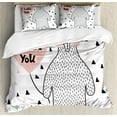 thumbnail image 1 of Polar Bear Duvet Cover Set Queen Size, Doodle I Love You Quote with A Bear Holding Balloon Hearts Birthday Print, Decorative 3 Piece Bedding Set with 2 Pillow Shams, Blush Black White, by Ambesonne, 1 of 3