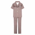 thumbnail image 5 of Uaswgudfs Women's Pajamas Sets 2 piece Srtipe PJs Collared Casual Short Sleeve Sleepwear Comfy Pants Loungewear with Pocket 2025, 5 of 6