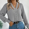 thumbnail image 6 of Amidoa V-Neck Sweater Tops for Women Crochet Long Sleeve Gray Solid Cutout Plus Size Sweaters Women's Cardigans L, 6 of 8