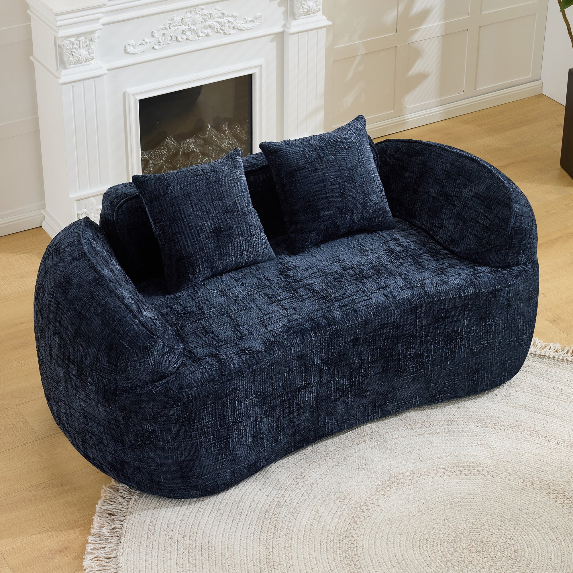 Leumius 66" 2 Seater Sofa Compress Sofa with Armrests & 2 Pillows,No Assembly Required,Compact Sofa Couch for Small Apartments,Living Room,Bedroom,Dark Blue