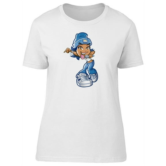Cute Urban Karaoke Girl Cartoon T-Shirt Women -Image by Shutterstock, Female XX-Large