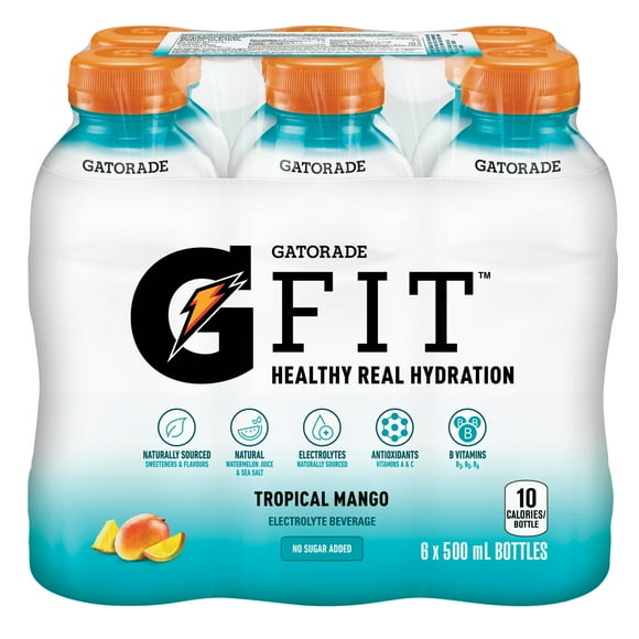 Gatorade Fit Tropical Mango Electrolyte beverage 6 x 500 mL, Bottles, 6x500mL