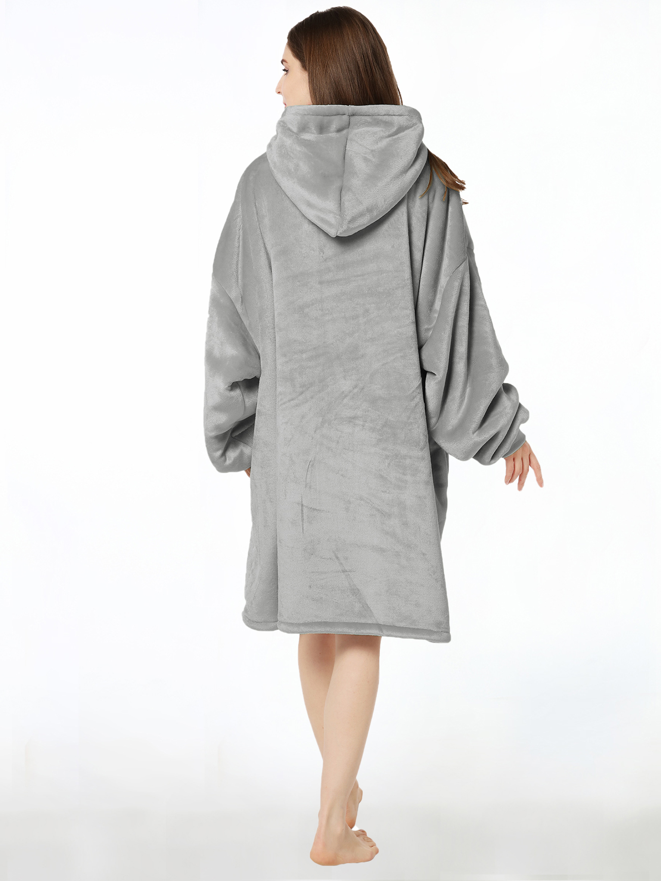 Wearable Blanket Hoodie, Oversized Sherpa Fleece Sweatshirt Blanket with Giant Hood Pocket and Sleeves for Adult, Warm & Cozy Grey Blanket