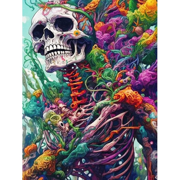 shiyou-Diamond Painting Kits for Adults, 5D Skull Diamond Art Kits for Beginner, DIY Full Drill Skeleton Gem Art Kits for Home Decor Wall Art and Crafts 12x16 Inch