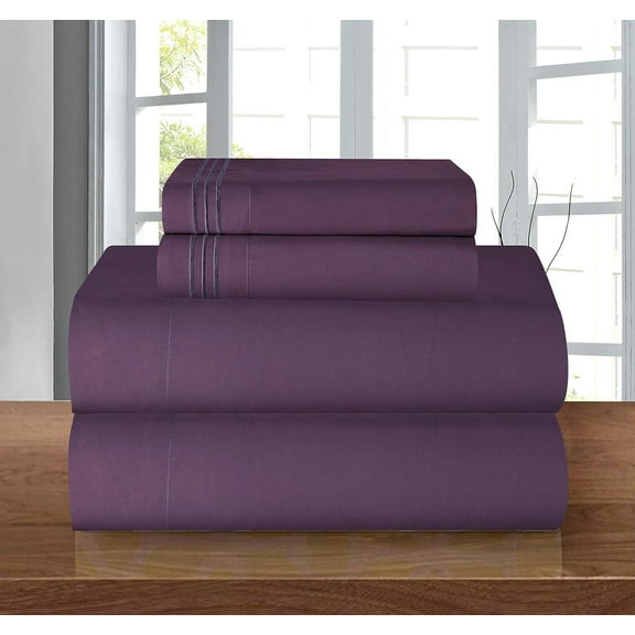 Microfiber Bed Sheets, 4 Piece Deep Pocket Set, Wrinkle Resistant, Purple – Elegant Comfort Purple