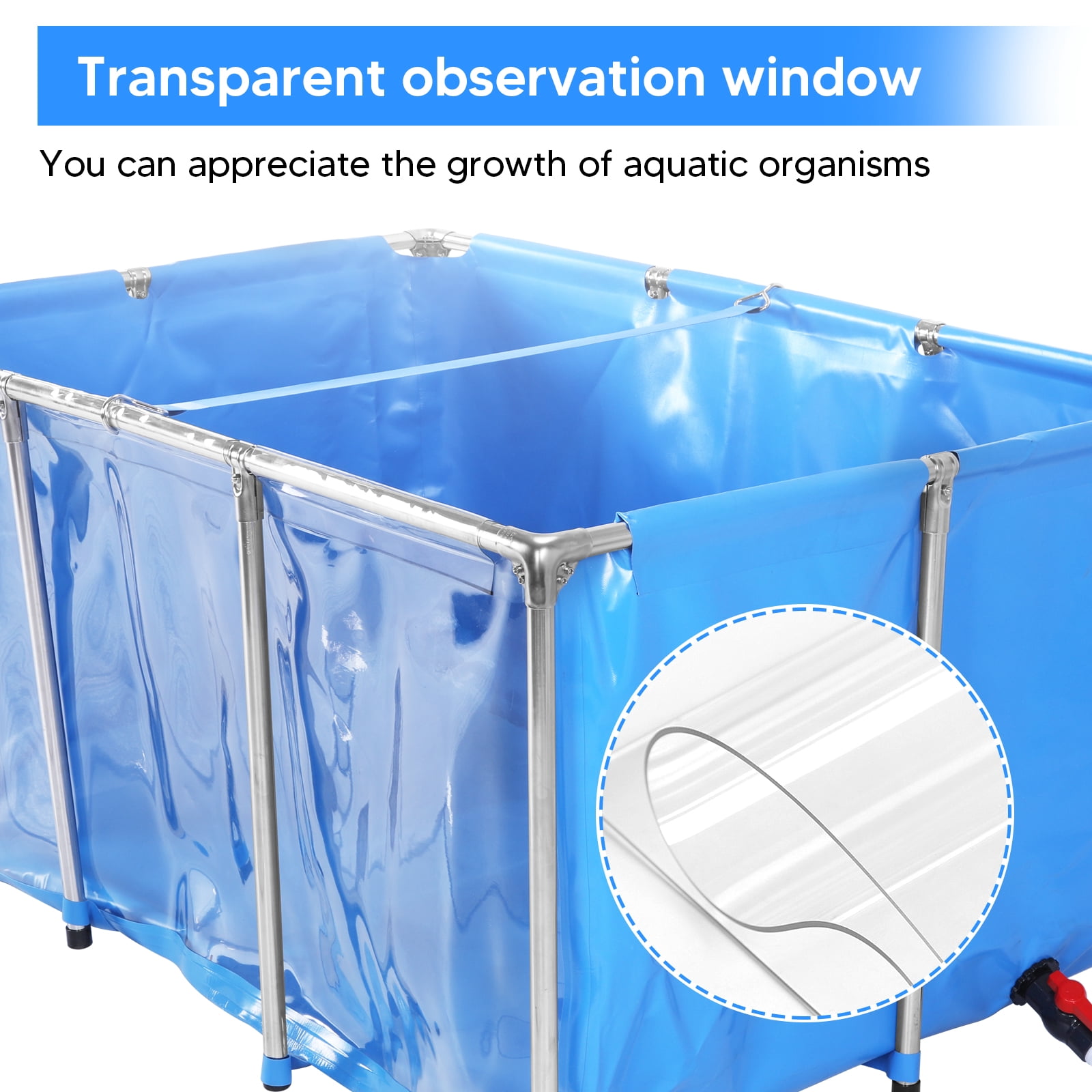 Qiyester Aquarium Pool Pond Portable Collapsible Fish Breeding Tank Swimming Pools with Frame Transparent Clear Viewing Panel Ball Valve Water Outlet for Koi,Goldfish 345Gallon