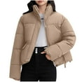 thumbnail image 3 of Kmdttou Womens Winter Coats Puffer Jacket Womens Solid Color Fshion Pocket Hodded Keep Warm Coat, 3 of 6