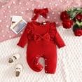 thumbnail image 2 of Ulanda Newborn Baby Girl Clothes Jumpsuit Ruffle Romper Bodysuit Pants Headband One-Piece Coming Home Hospital Outfits (Red, 3-6 Months), 2 of 9
