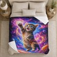 thumbnail image 5 of Printed Flannel Throw Blanket with Cosmic Tabby Kitten Fantasy Scene, 5 of 9
