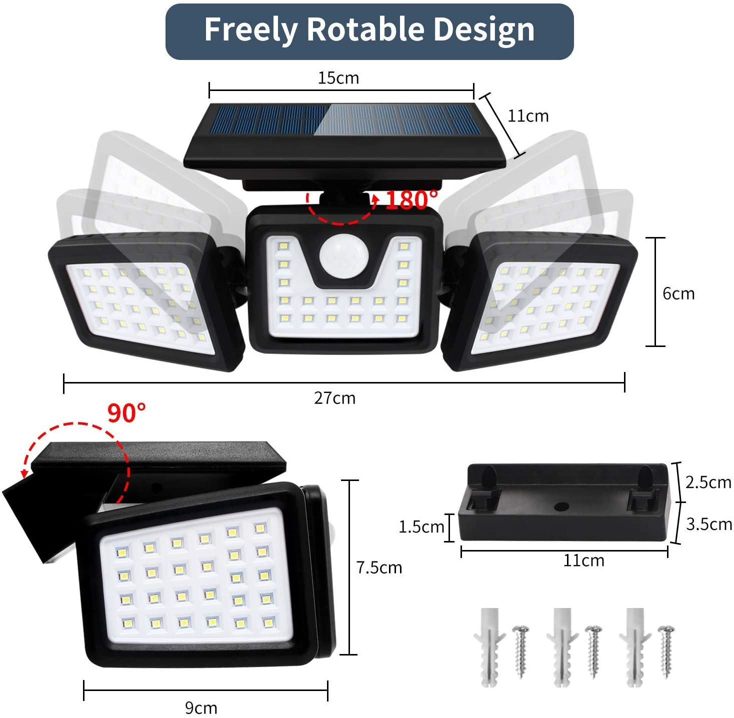 2 Pack Harmonic Solar Motion Sensor Lights Outdoor,70 LED Solar Security Lights Outdoor,Adjustable 3 Heads,/ IP65 Waterproof,800LM Flood Light for Yard,Garage,Garden,Patio