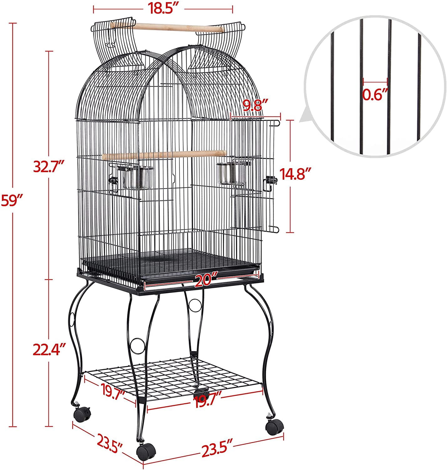Neatifyes Medium Open Top Parrot Bird Cage for Cockatiels Conures Green Cheek Parakeets with Rolling Stand