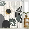 thumbnail image 2 of Boho Mid Century Shower Curtain Arch Sun Leaves Modern Minimalistic Decor Modern Bohemian Botanical Waterproof Black Bath Curtain Abstract Shower Curtain for Bathroom with 12 Hooks 72" x 72", 2 of 6