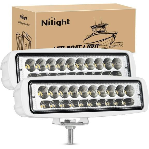Nilight Marine LED Pods Navigation Lights 2PCS 60W White Spot Beam Ponton Boat Deck Dock Lighting for Night Fishing T-top Stern Yacht Kayak Port Sailboat Trucks Tractors