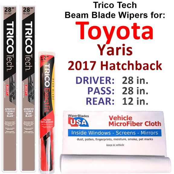 2017 Toyota Yaris Beam Blade Wipers (Set of 3) w/Rear Wiper