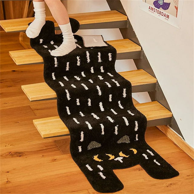 Long Cat Pattern Shaggy Bathroom Mat Non Absorbent Soft Floor Rug For Living Room Bedside Rectangular Carpet