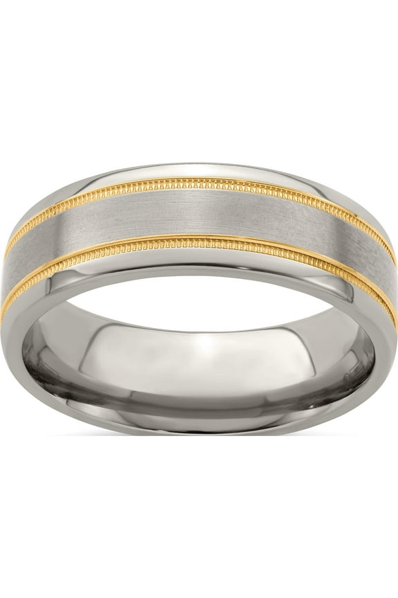 Titanium &14K Satin & Polished Millgrain 7mm Band