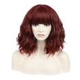 thumbnail image 2 of RightOn Red Wig Short Curly Wavy Wig Red Wig with Bangs Wine Red Wig for Women Girls Synthetic Wigs with Wig Cap, 2 of 9